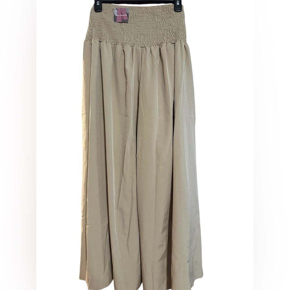 Chic Beige Women's Wide Leg Boho Pants - Picture 3 of 7